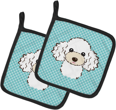 Caroline's Treasures BB1195PTHD Checkerboard Blue White Poodle Pair of Pot Holders Kitchen Heat Resistant Pot Holders Sets Oven Hot Pads for Cooki...