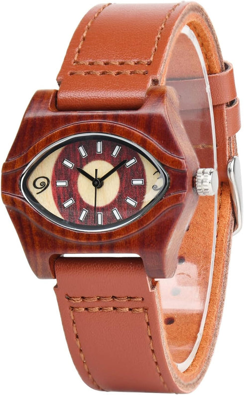 AIMES Womens Wooden Watch with Leather Strap Quartz Analog Red Bamboo Wooden Watches for Women Unique Lightweight Handmade Wood Wrist Watch...