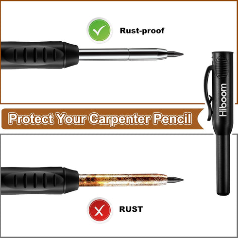 Hiboom 4 Pack Carpenter Pencils Set with 24 Refills, 2.8 mm Mechanical Carpenter Pencil Built in Sharpener Woodworking Marking Tool Solid Long Nos...