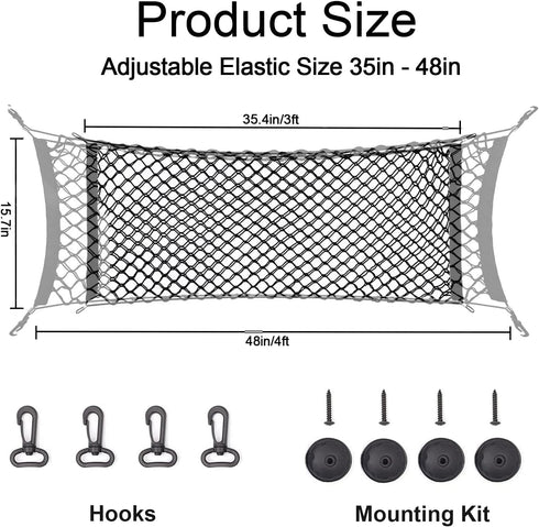 zxbaers Car Rear Cargo Net (35.4"x15.8"), Envelope Style Elastic Trunk Net Organizer Heavy Duty Stretchable Nylon Storage Net Mesh with Hooks for ...