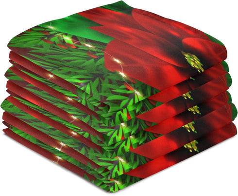 ALAZA Christmas Poinsettia and Snowflakes Decorative Kitchen Dish Towels Set of 4,Soft and Absorbent Kitchen Hand Towels Home Cleaning Towels Dish...