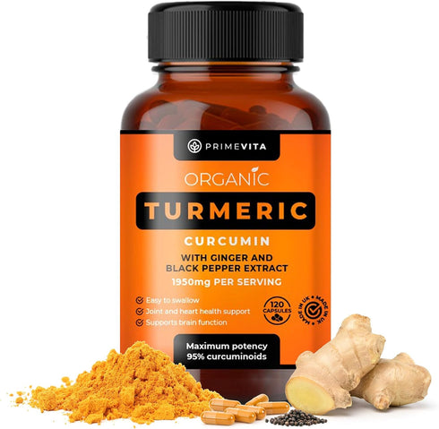 Organic Turmeric Curcumin 1950mg with Black Pepper, Ginger Supplement - 95% Standardized Curcuminoids - Turmeric Capsules, Natural Skin, Joint Sup...