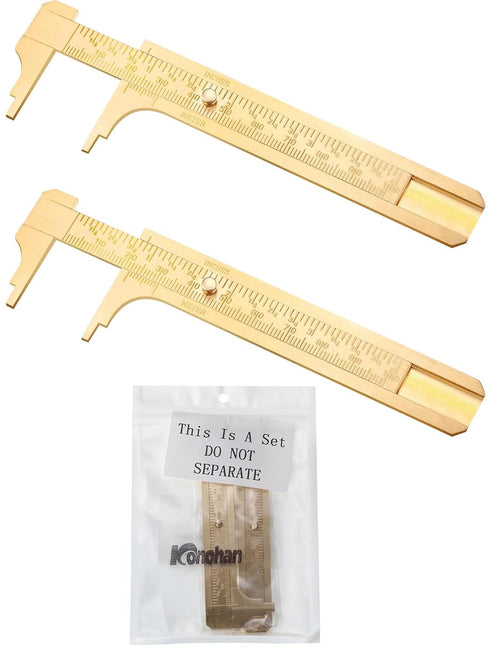 2 Pcs Brass Vernier Caliper Pocket Caliper Handy Caliper Measuring Mini Tool Double Scale Sliding Gauge Metal Pocket Ruler for Bead Wire Jewels Ri...