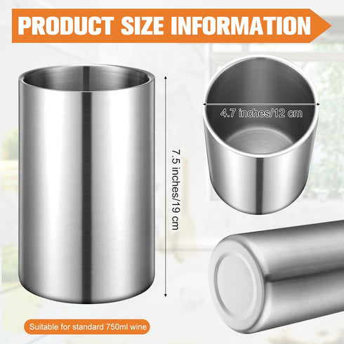 Wine Chiller Bucket Stainless Steel Wine Chiller Bottles for 750 ml Insulated Double Layer Bucket Wine Cooler Bucket to Keep Wine Cold for Wine Lo...