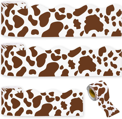 Whaline 98.4ft Cow Print Bulletin Board Borders 3 Sizes Brown White Highland Cow Die-Cut Bulletin Board Trim for Cow Party Birthday School Classro...
