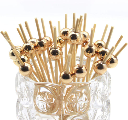 Minisland Gold Pearl Cocktail Picks, 4.7 Inch Long Bamboo Fancy Toothpicks for Appetizers, Decorative Christmas New Year Holiday Party Food Drink ...