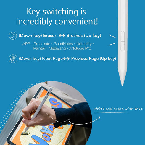Novaplus A8 Pro iPad Stylus, Wireless & Type C Dual Charging Modes, Key Switching Function for Eraser and Brushes, compatible w/Notability, Procre...