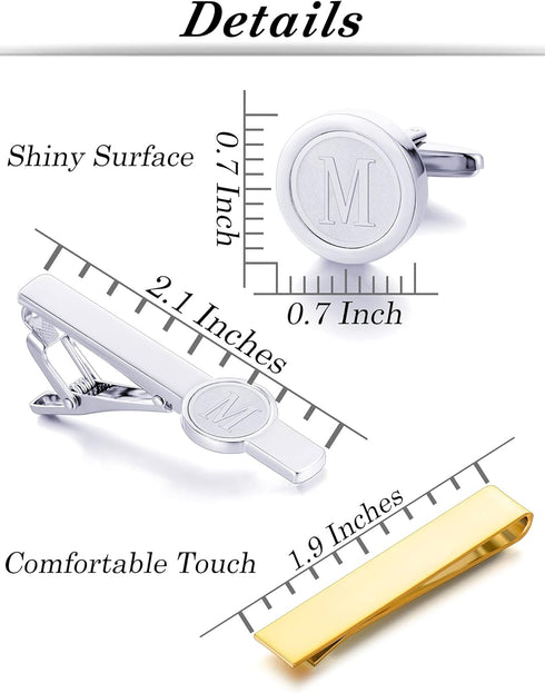 6Pcs Cufflinks Classic Tie Clips Bar Pin Initial Alphabet Letter Shirt Studs A-Z for Men Women Business Wedding...