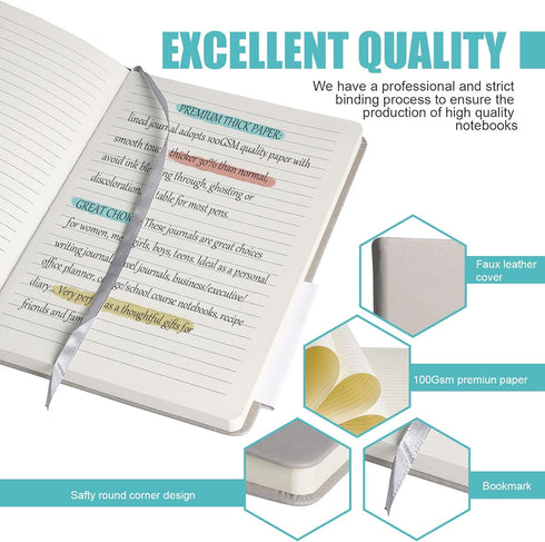 Lined Journal Notebook, (Grey), 160 Pages, Medium 5.7 inches x 8 inches - 100 gsm Thick Paper, Hardcover...