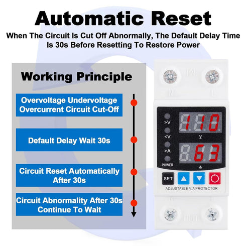 Smart Circuit Breaker with Energy Monitoring - Adjustable 1-63 Amp AC110V DC85-300V Over/Under Voltage & Overcurrent Protection Intelligent Relay ...