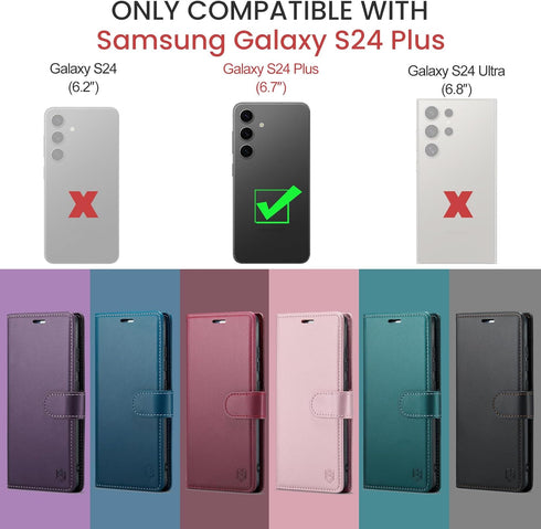 for Samsung Galaxy S24 Plus/S24+ Wallet Case with RFID Blocking Credit Card Holder, PU Leather Flip Kickstand Protective Shockproof Cover Women Me...