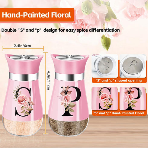 Salt and Pepper Shakers Set, 4 oz Pink Kitchen Accessories, Stainless Steel & Glass Spice Dispenser Classic, Refillable Design, Farmhouse Salt Pep...