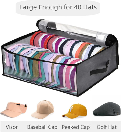 AVLA 4 Pack Hat Storage for Baseball Caps, Non-woven Wide Hat Organizer, Large Sports Hat Storage Bag, Hat Racks Holder for Closet with 2 Sturdy H...