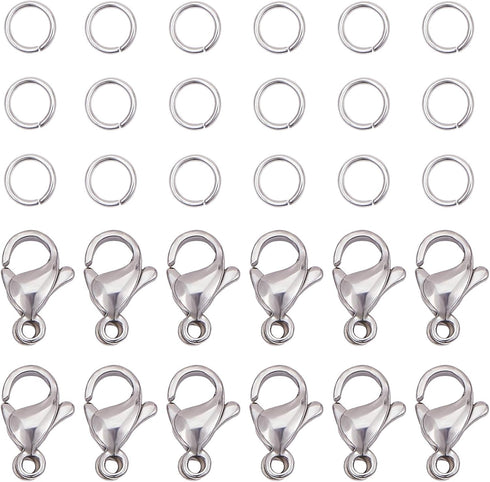 PandaHall 100pcs 304 Stainless Steel Lobster Claw Clasps with 300 pcs 6mm Open Jump Rings Necklace Clasps and Closures for Earring Bracelet Pendan...