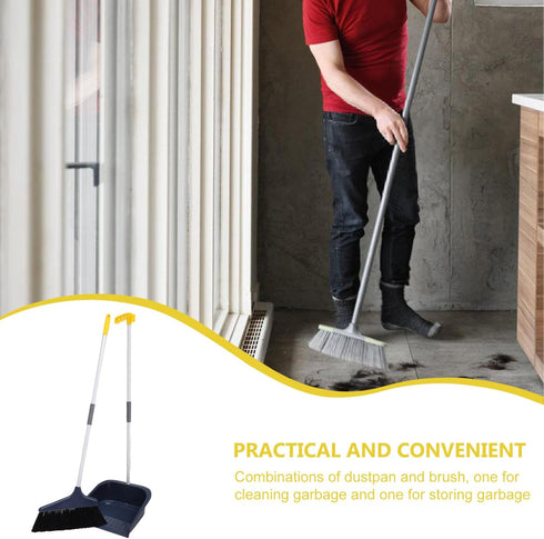 Broom and Dustpan Set Dust Pan and Broom with Long Handle Heavy Duty Broom Dustpan Cleaning Tool for Home Kitchen Room Office Dorm Lobby Floor Blu...
