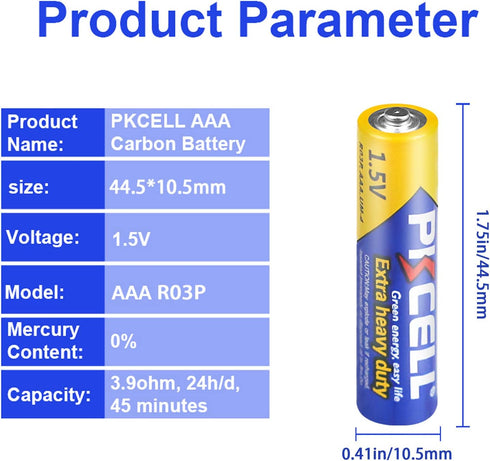 PKCELL AAA Batteries,3A R03P UM4 Battery,1.5V AM4 AAA Carbon Zinc Single Use Triple A Batteries for LED Candles Clock Remote Controls Flashlights ...