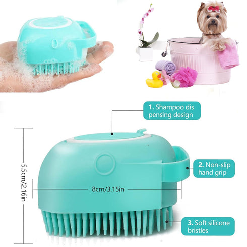 Pet Bath Scrubber Brush, Dog Grooming Massage Shampoo Bath Brush with Soap and Shampoo Dispenser Soft Silicone Bristle for Long Short Haired Dogs ...