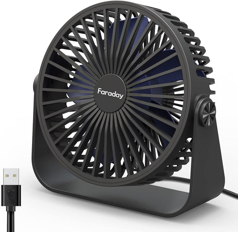 FARADAY USB Desk Fans 5 Inches Portable Table Fans 360° Head Rotation Small Personal Desktop Fan for Home Office, 3 Speeds, Black...