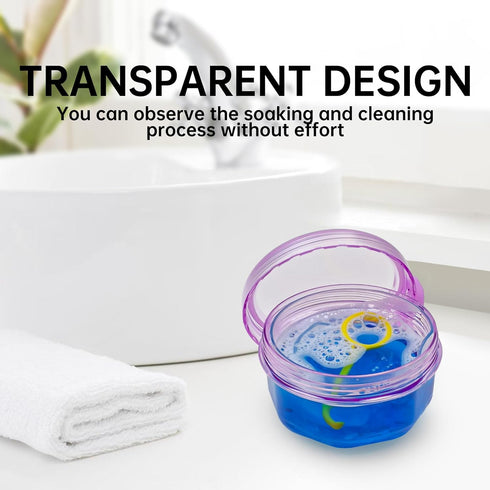 Leakproof Denture Case Purple Denture Soaking Cup False Teeth Container, Dental Denture Bath Holder Storage Box Retainer Cleaner Case for Travelin...