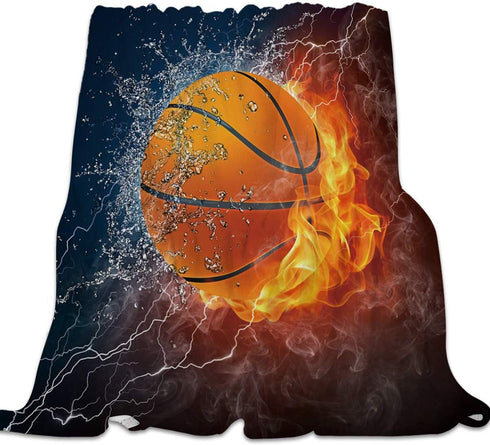 Ultra Soft Flannel Fleece Bed Blanket Basketball on Fire and Water Flame Splashing Lightning Throw Blanket All Season Warm Fuzzy Light Weight Cozy...