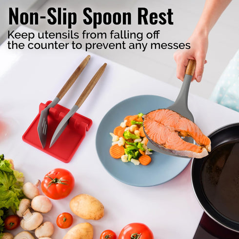 Zulay Kitchen Silicone Utensil Rest with Drip Pad for Multiple Utensils - BPA-Free, Heat-Resistant Spoon Rest & Spoon Holder for Stove Top - Kitch...