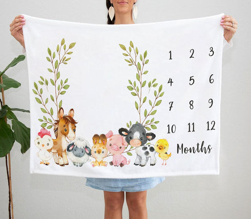 Farm Animals Milestone Blanket, Farm Baby Growth Chart Monthly Blanket, Watch Me Grow Baby Nursery for New Moms Baby Shower, Horse Cow Sheep Pig, ...