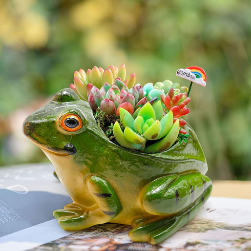Set of 2 Frog Planter Resin Frog Flower Pot, Bonsai Pot/Flower Pot/Succulent Planter?Multipurpose Pot for Indoor Home Desk Decoration...