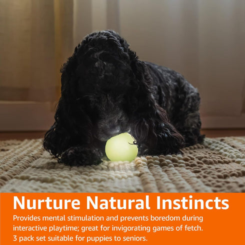 Amazon Basics Glow Toy Dog Balls, 2.5-Inch, 3-Pack, Beige...