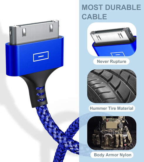 AviBrex USB to 30 Pin Charging Cable 6.6ft 2-Pack, USB Fast Charging & Sync Data Cable Nylon Braided Cord Compatible iPhone 4/4s/3G/3GS, iPad 1 2 ...