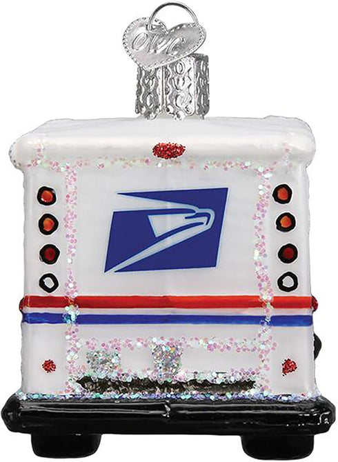 Old World Christmas Ornaments USPS Mail Truck Glass Blown Ornaments for Christmas Tree...