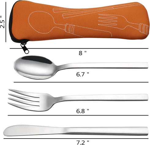 6 Pieces Silverware Single Set, Knife Fork Spoon with Carrying Case...