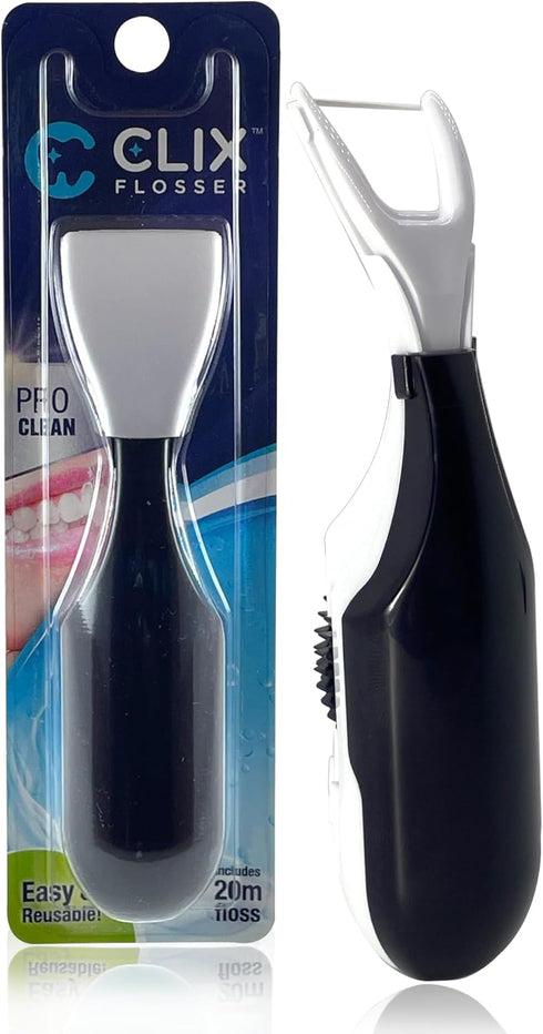 Automatic Dental Flosser | Reusable and Refillable | Pre-Loaded Floss Inside | Travel Cover | Easy Click-to-Use Solution for Plaque Removal, Clean...