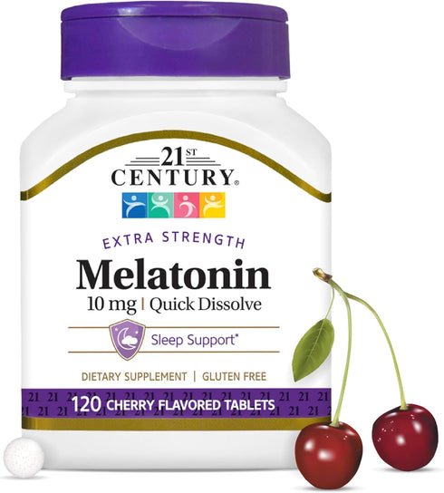 21st Century, Melatonin Quick Dissolve Tablets 10 mg, White, Cherry, 120 Count...