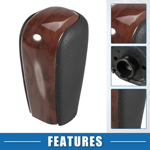 Automatic Transmission Gear Shift Knob Red Wood Patten for Toyota Land Cruiser Prado 2009-2017 Plastic Punched Leather Brown...