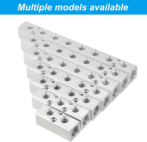 PATIKIL 3 Way 5 Port Air Manifold, G1/2" G1/4" Aluminum Air Hose Inline Manifold Block Splitter Pneumatic Air Hose Fitting, Blue...