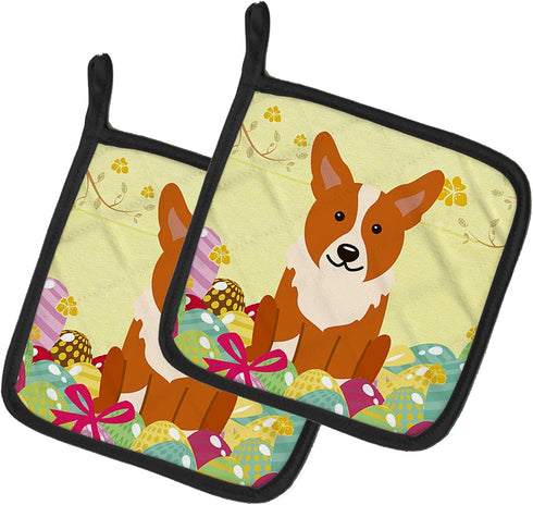 Caroline's Treasures BB6100PTHD Easter Eggs Corgi Pair of Pot Holders Kitchen Heat Resistant Pot Holders Sets Oven Hot Pads for Cooking Baking BBQ...