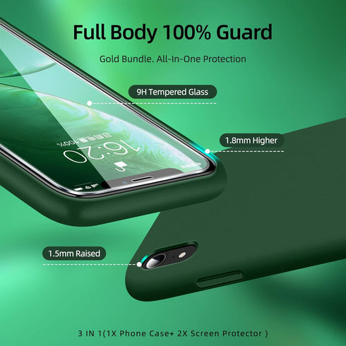 Dssairo [3 in 1 for iPhone Xr Case, with 2 Pack Screen Protector, Liquid Silicone Slim Shockproof Protective Phone Case 6.1 inch [Microfiber Linin...