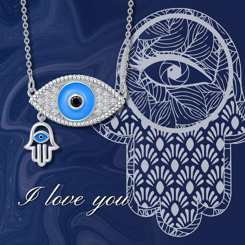 LONAGO Evil Eye Necklace Silver Evil Eye Pendant Necklace Gift for Women...