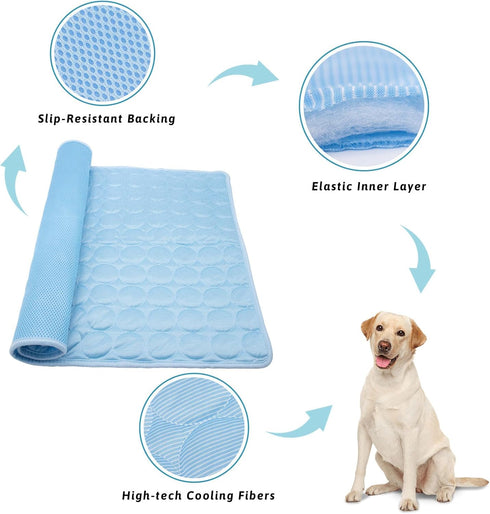 Dogs Cats Pet Cooling Mat, Summer Dog Cooling Pads Summer Sleeping Kennel Mat, Cooling Mat for Dogs Non-Slip for Indoor or Outdoor, Blue S...