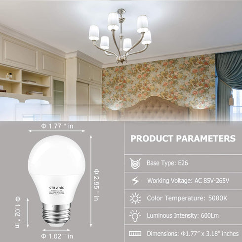 Cotanic 8 Pack Ceiling Fan Light Bulb 5000K Daylight, E26 Base A15 LED Bulb 60W Equivalent, 6W Small Light Bulb for Refrigertaor, Chandelier Light...