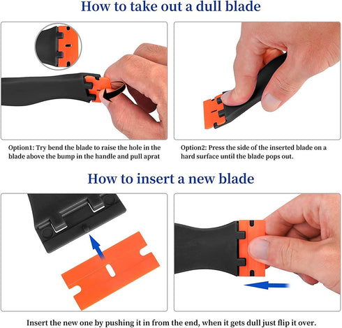 Plastic Razor Blade Scraper, Scraper Tool with 20 PCS Plastic Razor Blades for Removing Labels Adhesive Decals Sticker from Windows Glass (Black)...
