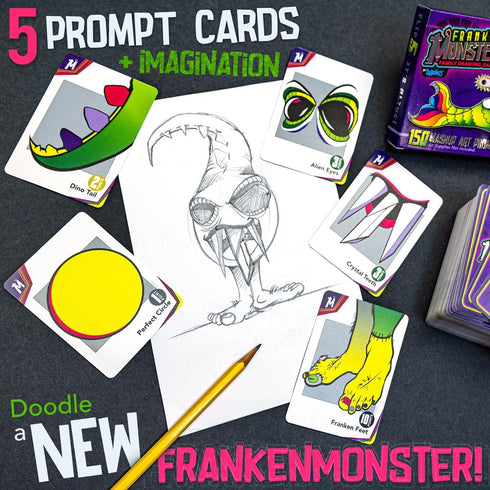 Frankenstein Monsters Drawing Game for Creative Family Fun! 150 Art Prompts Cards to Doodle Monster Mashup Artwork! Gift for Artists Kids, Teens t...