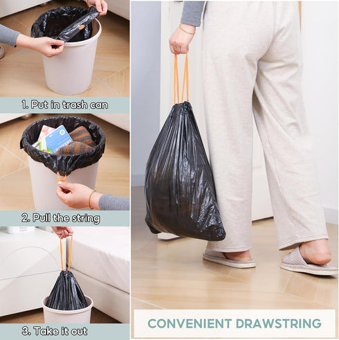 JOYBOS Trash Bags 5 Rolls/75Pcs, Drawstring Small Garbage Bags, 4 Gallon Trash Bag, Portable PE Rubbish Bags Trash Can Liners, Wastebasket Bags Ga...