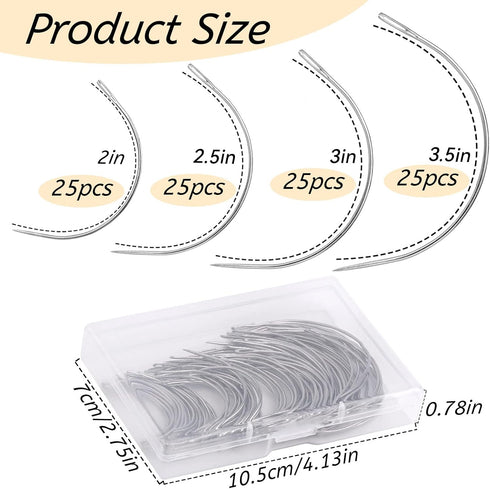 100 PCS Curved Needles, Curved Sewing Needles, Leather Needles, Weaving Needle for Carpet Leather Canvas Repairing, Blocking Knitting, Modelling a...