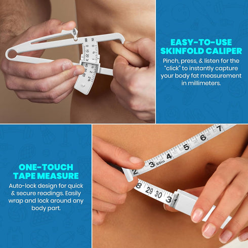 Body Fat Caliper and Measuring Tape for Body - Skinfold Calipers and Body Fat Tape Measure Tool for Accurately Measuring BMI Skin Fold Fitness and...