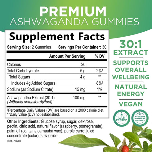 Ashwagandha Gummies for Women & Men, 3000mg Equivalent, Vegan, Plant Based, Non-GMO, Gluten-Free & Gelatin Free, Ashwagandha Supplement for Natura...