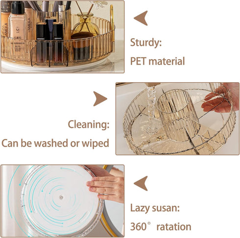 360° Rotating Lazy Susan Makeup Organizer, High-Capacity Bathroom Countertop Vanity Organizers, 1 Tier Spinning Skincare Storage, for Perfume/Cosm...