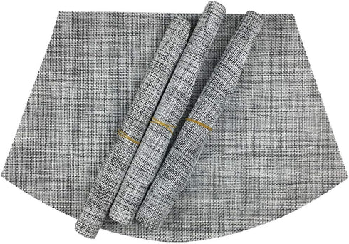 Wedge Placemats Set of 4 Vinyl Placemats for Round Tables Woven Non-Slip Heat-Resistant Easy to Clean Wipeable Washable Dinner Table Mats?Gray?...