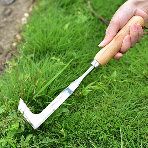 Chiloskit Stainless Steel Wood Handle Crack Weed Puller Tool Machete Hook Knife Yard Lawn Tool (Wood Hand)...