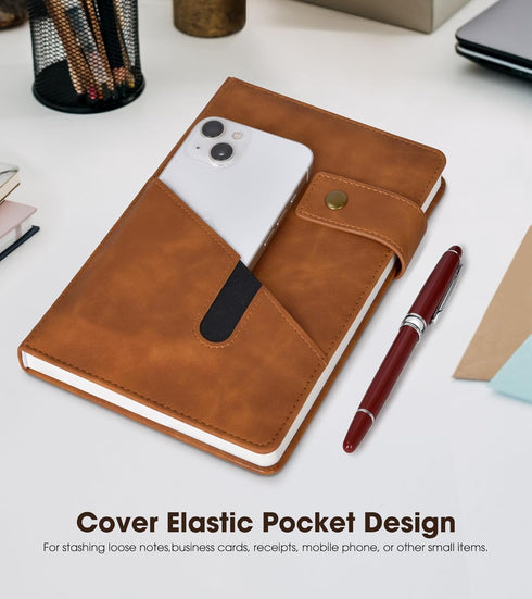 Brown A5 Lined Leather Journal Notebook for Men Women,5.9 X 8.4" Personalized Hardcover Journal with Pen,200 Pages 100 Gsm Thick Ruled Paper Daily...